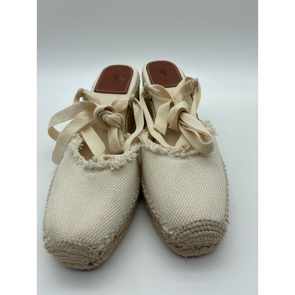 Polo Ralph Lauren Cream Canvas Espadrille Wedge Lace Up Sandals Womens 8B Spain